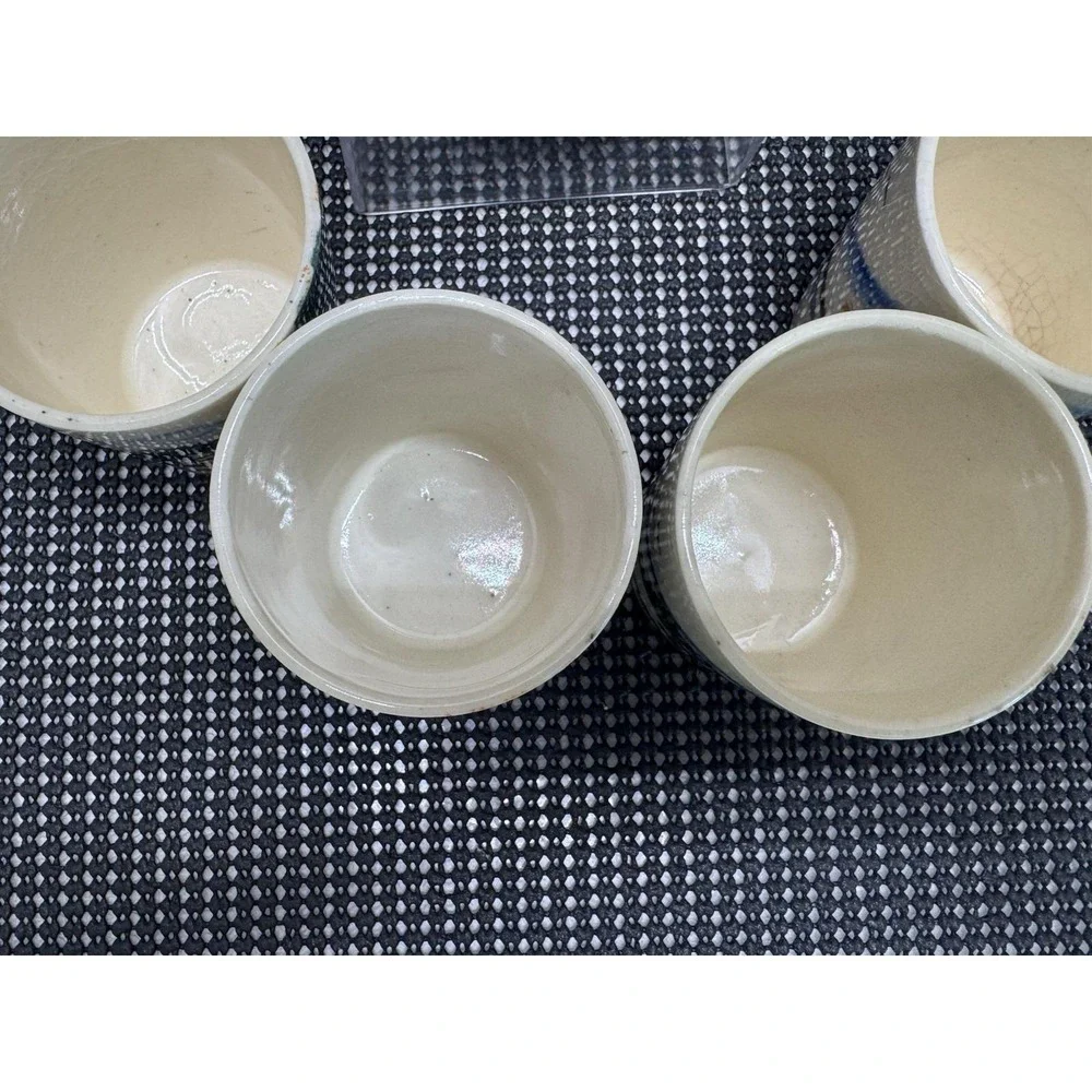 1940 Japanese Ceramic Pitcher 6 Tumbler Set Hand Painted Village Scene Showa VTG
